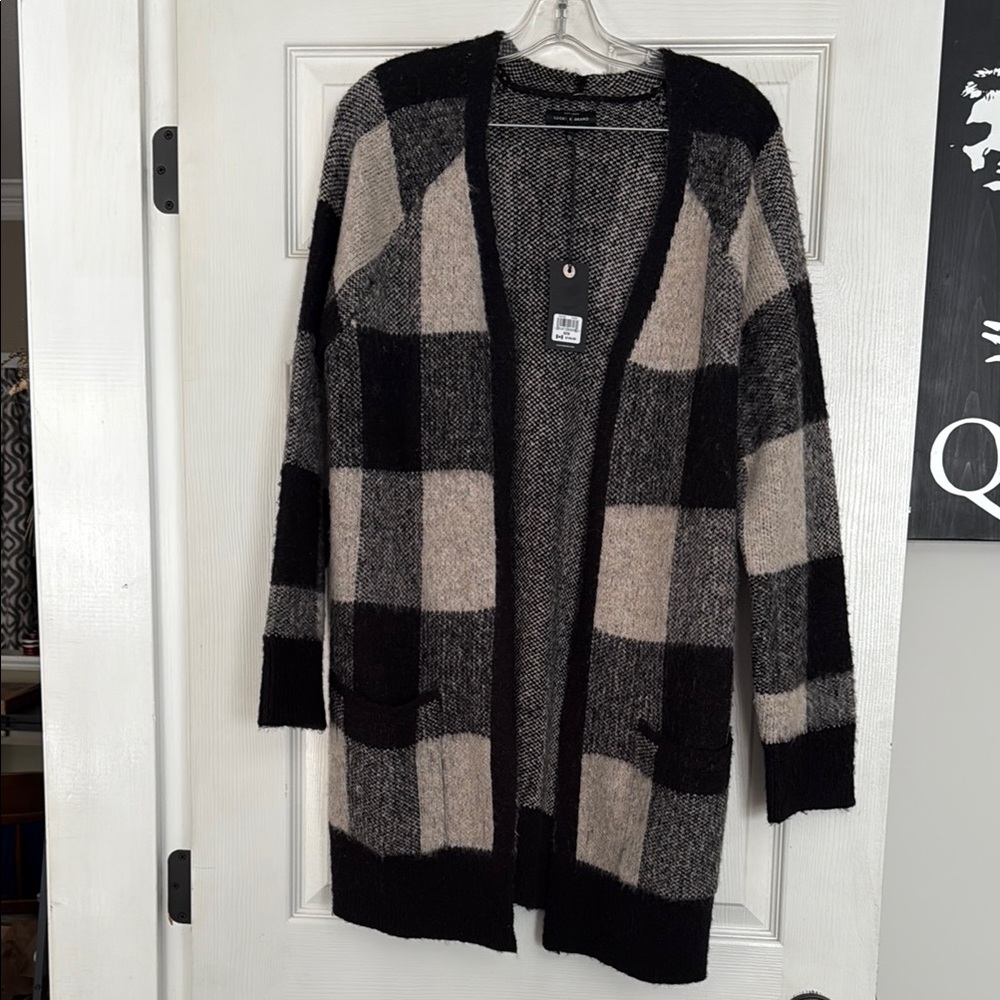 Black and Cream Checkered Cardigan Sweater